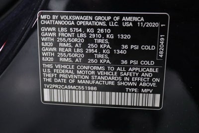 2021 Volkswagen Atlas 3.6L V6 SE w/Technology R-Line