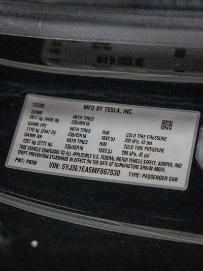 2021 Tesla Model 3 Standard Range Plus